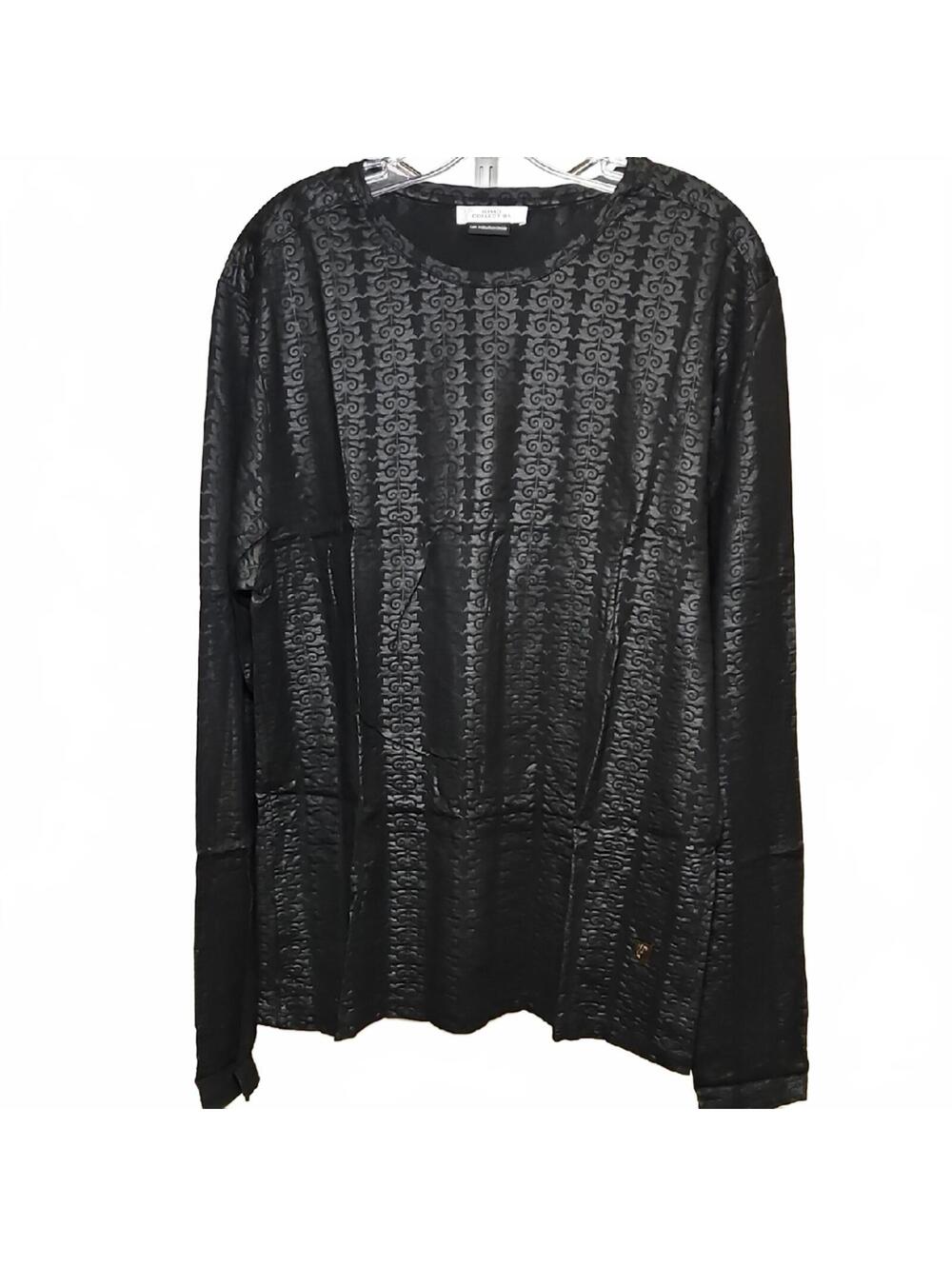 Versace Collection | Black Patterned Long Sleeve Men's Tee | XL